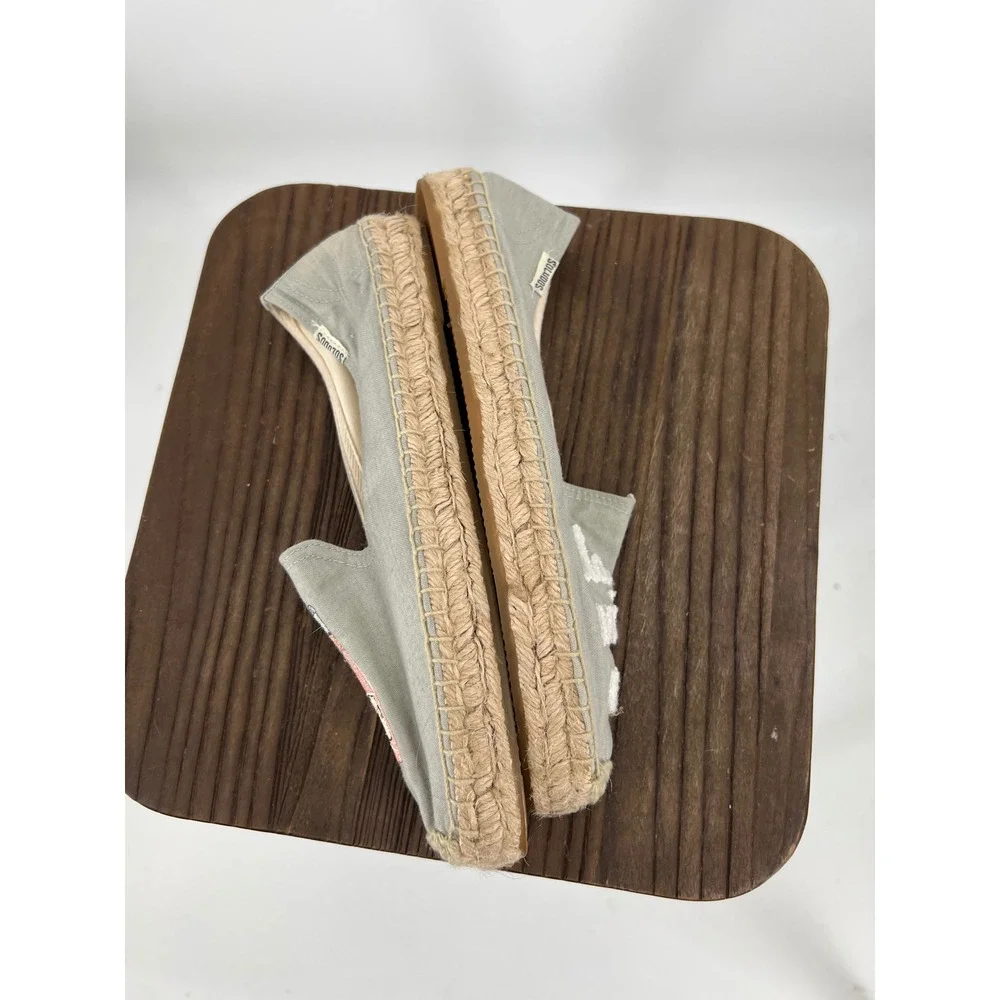 Soludos La Vie En Rose Espadrilles Sage Green Canvas Smoking Slippers 9.5
